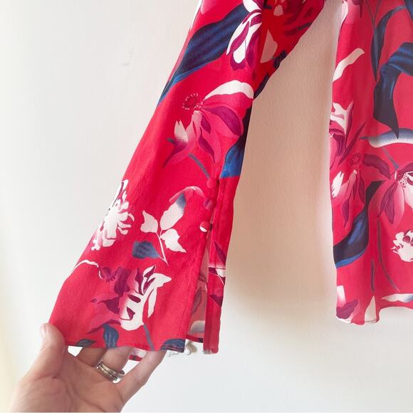 NWOT Tanya Taylor Jules One Shoulder Silk Blouse Papaya Red Floral 6 - Picture 6 of 9